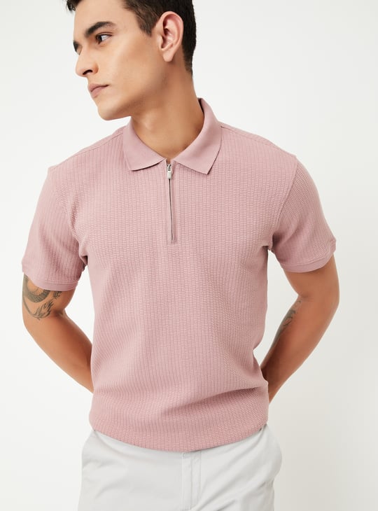 Men Knit Zip Polo T-shirt