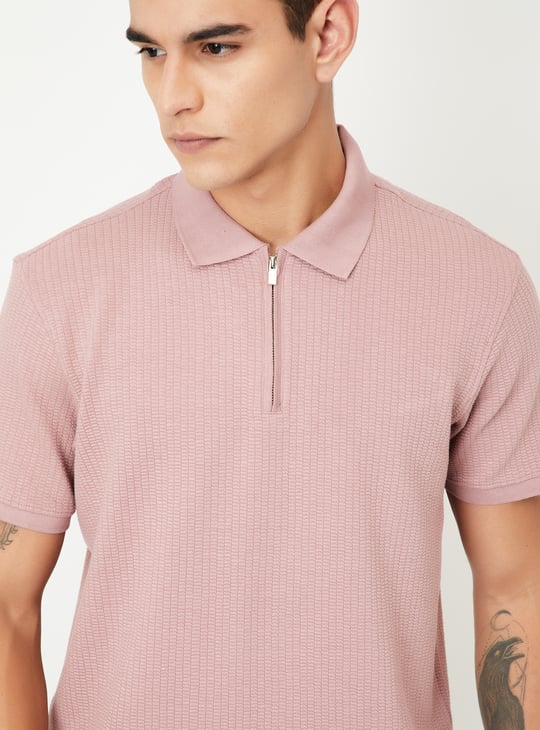 Men Knit Zip Polo T-shirt