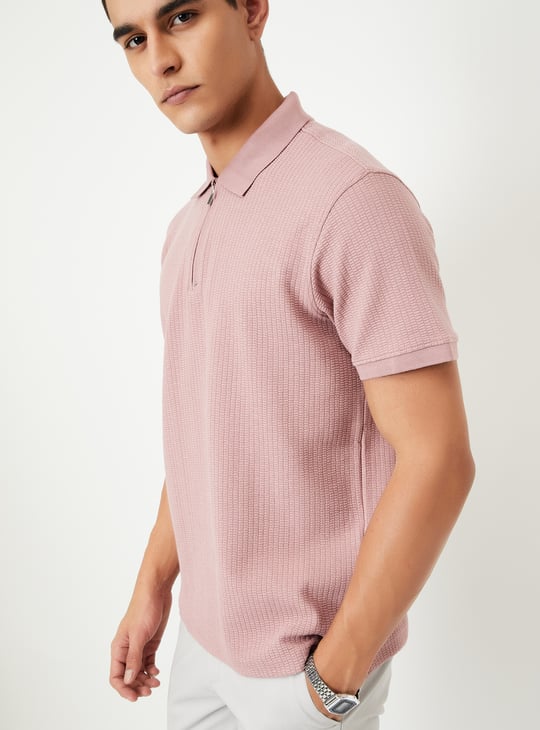 Men Knit Zip Polo T-shirt