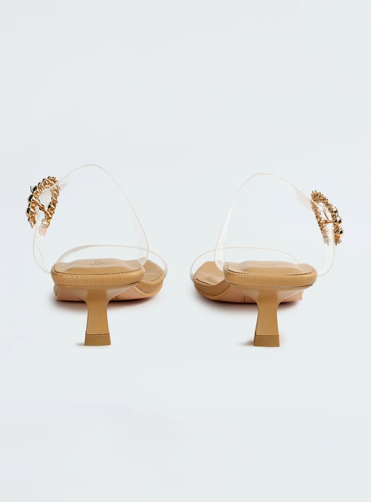 Women Embellished Buckle Kitten Heels