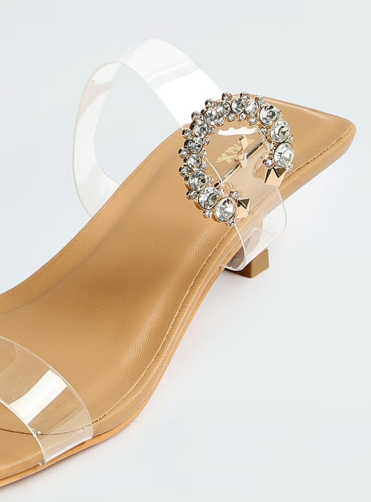 Women Embellished Buckle Kitten Heels