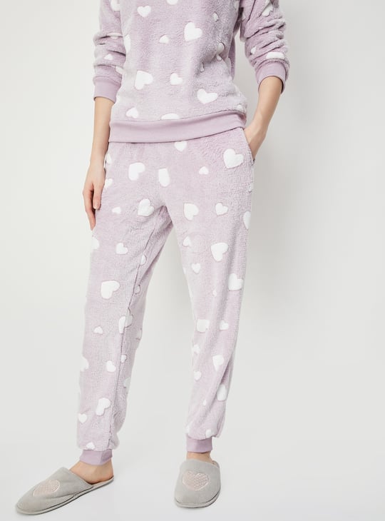 Women Heart Patterned Fleece Pyjama Set