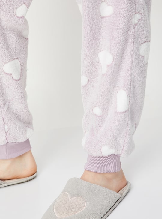 Women Heart Patterned Fleece Pyjama Set