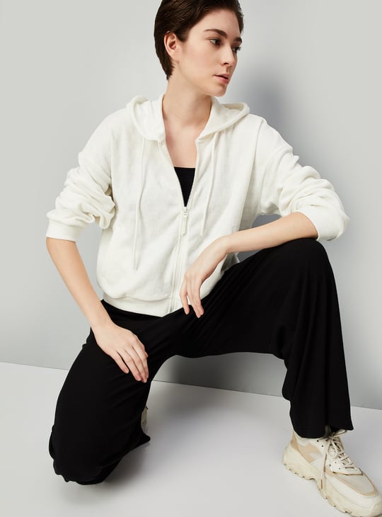 Women Textured Hooded Sweatshirt