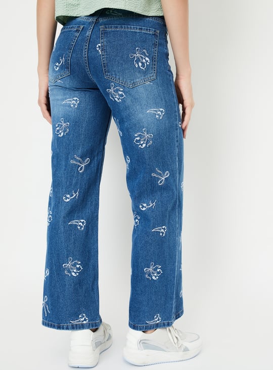 Women Embroidered Wide Leg Jeans