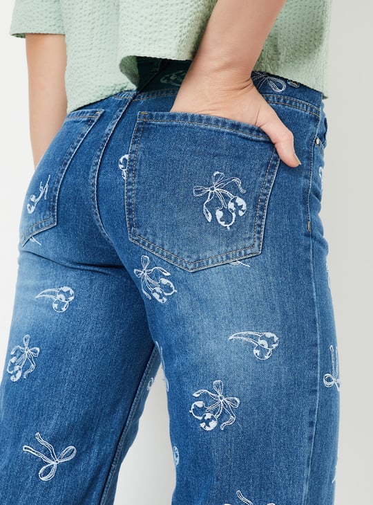 Women Embroidered Wide Leg Jeans