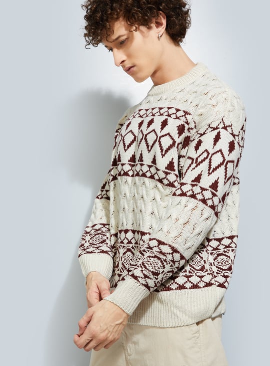 URB_N Men Patterned Knit Sweater