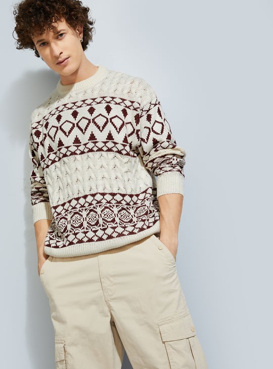 URB_N Men Patterned Knit Sweater