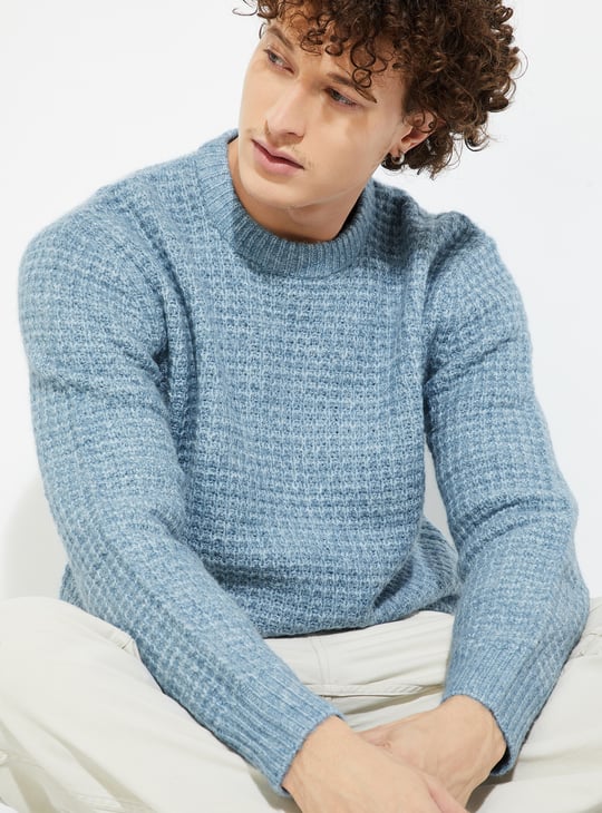 Cable Knit Jumper Mens Pale Blue Jumper URB_N Men Heavy Knit
