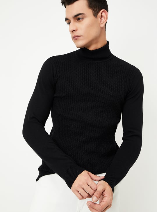 Men Knitted Turtle Neck Sweater | Black