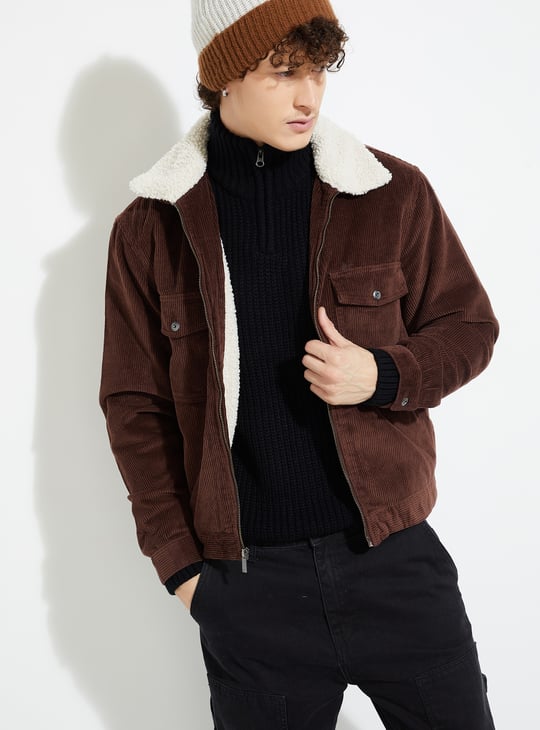 URB_N Men Corduroy Jacket with Sherpa Collar