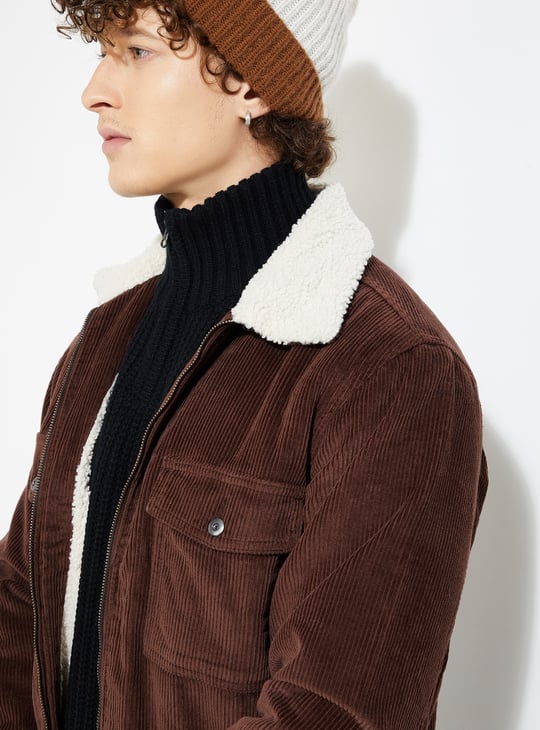 URB_N Men Corduroy Jacket with Sherpa Collar