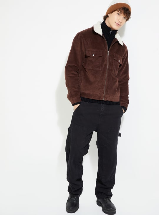 URB_N Men Corduroy Jacket with Sherpa Collar