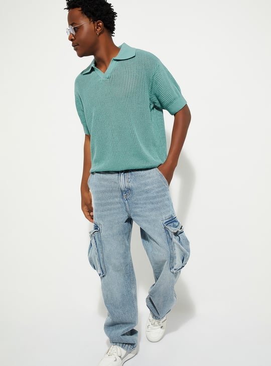 URB_N Men Knit Johnny Collar Oversized T-shirt