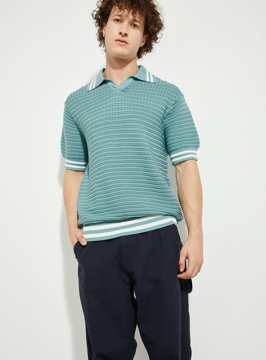 URB_N Men Oversized Knit Polo T-shirt