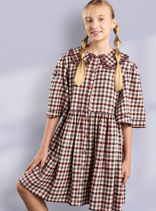 Girls Gingham Checked A-line Dress