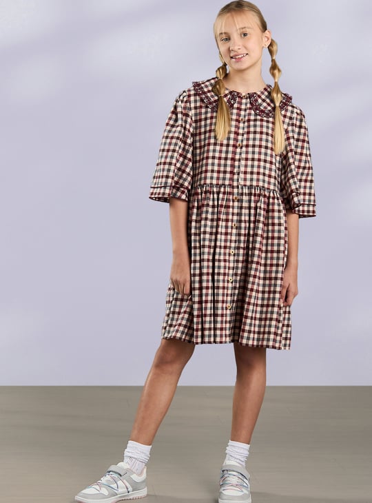 Girls Gingham Checked A-line Dress