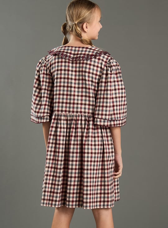 Girls Gingham Checked A-line Dress