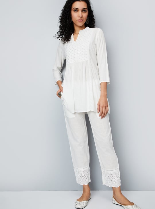 Women Schiffli Straight Pants