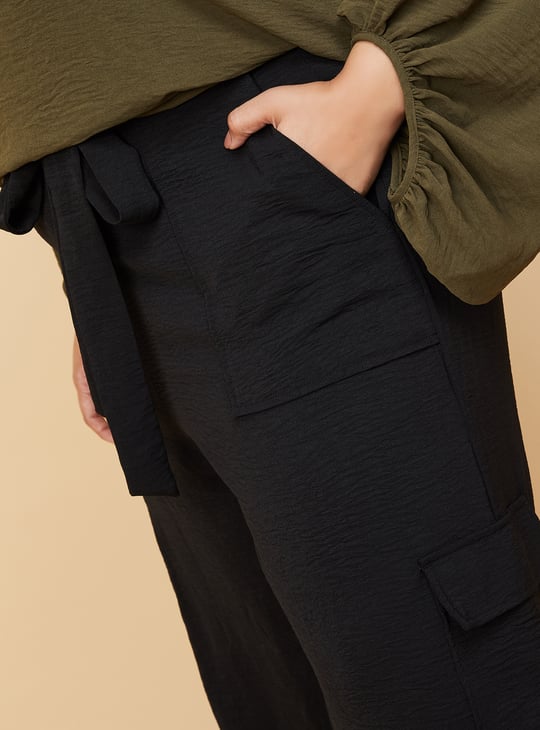 Women Textured Belted Cargo Trousers