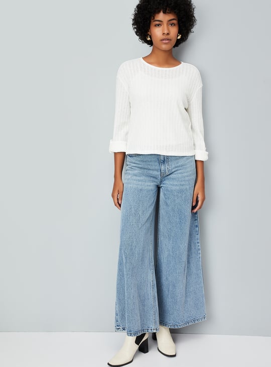 Women Textured Knit Top | Beige | Textured