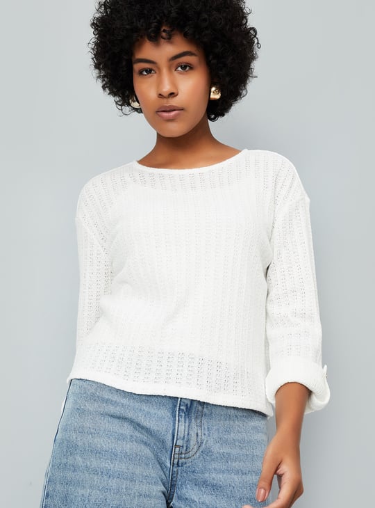 Women Textured Knit Top | Beige | Textured