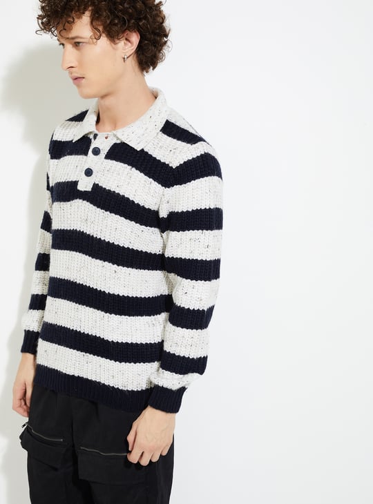 URB_N Men Striped Heavy Knit Sweater