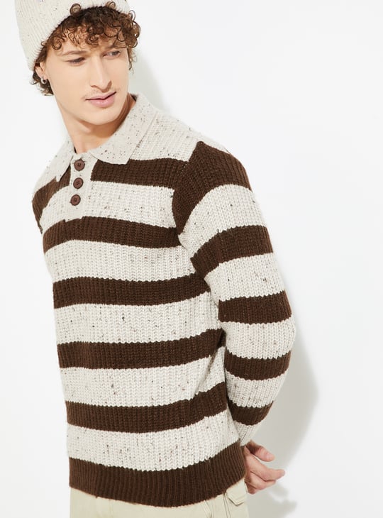 URB_N Men Striped Heavy Knit Sweater