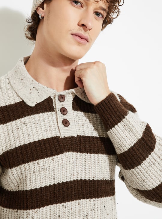 URB_N Men Striped Heavy Knit Sweater