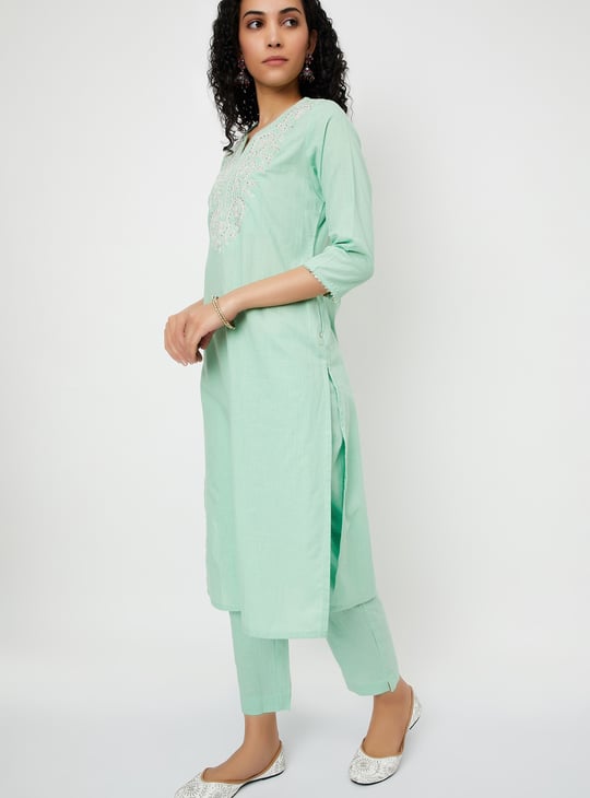 Women Embroidered Straight Kurta Set