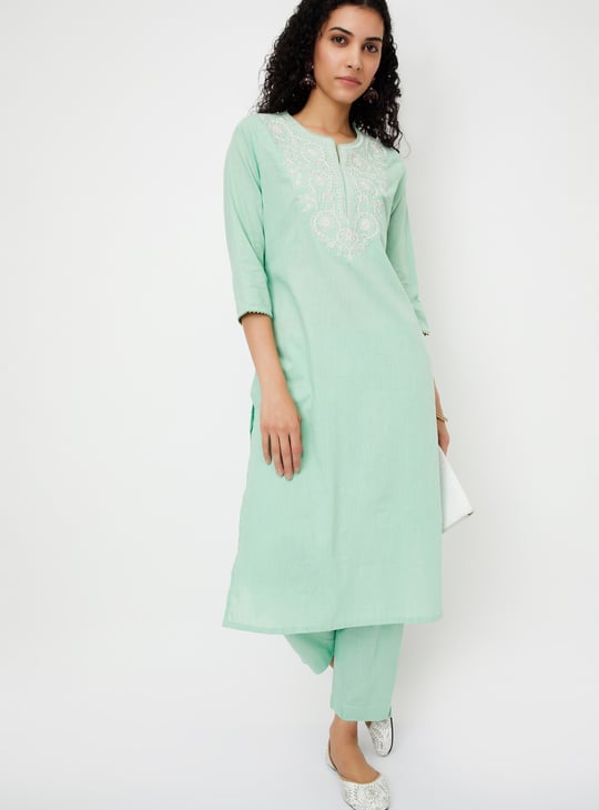 Women Embroidered Straight Kurta Set