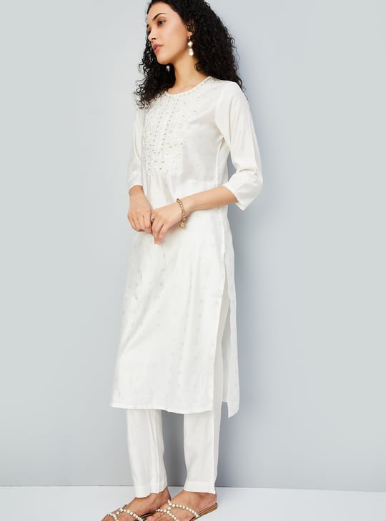 Women Embroidered Straight Kurta Set