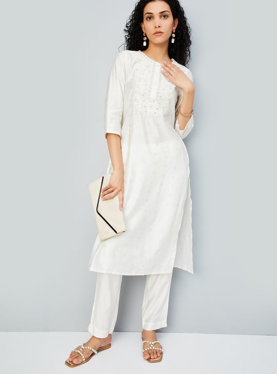 Women Embroidered Straight Kurta Set