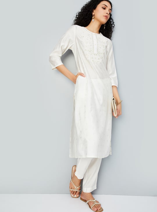 Women Embroidered Straight Kurta Set