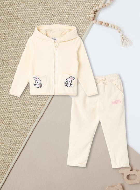 Girls Embroidered Hoodie with Pants Ivory Embroidered