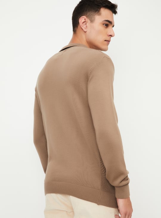 Men Striped Knit Johnny Collar Sweater