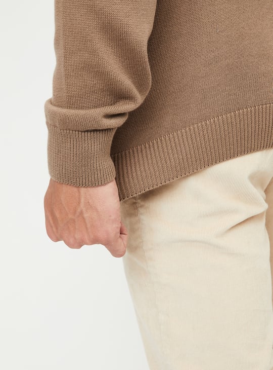 Men Striped Knit Johnny Collar Sweater