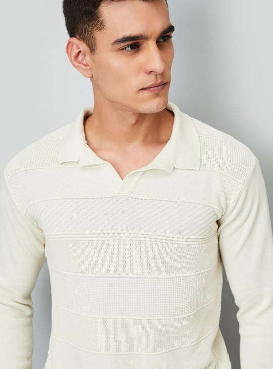 Men Striped Knit Johnny Collar Sweater