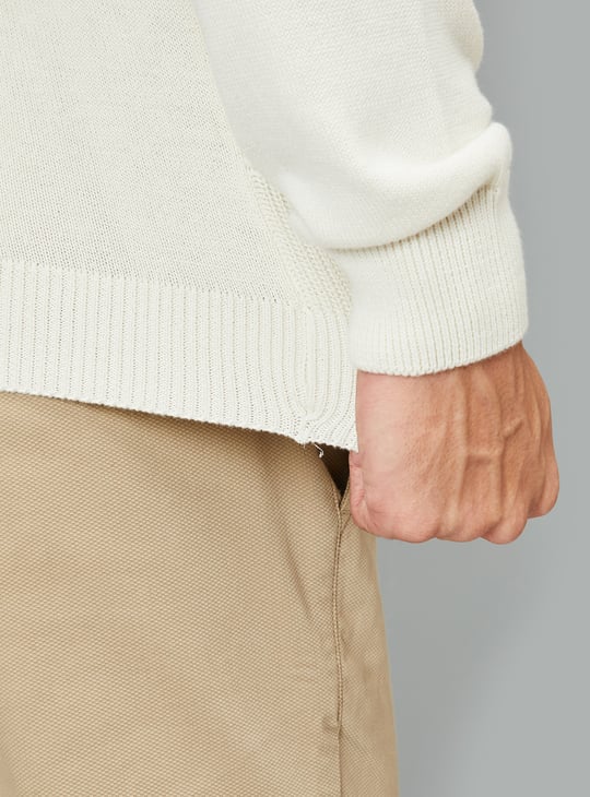 Men Striped Knit Johnny Collar Sweater