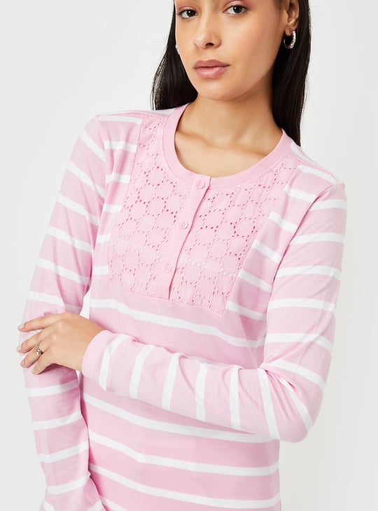 Women Striped Henley T-shirt