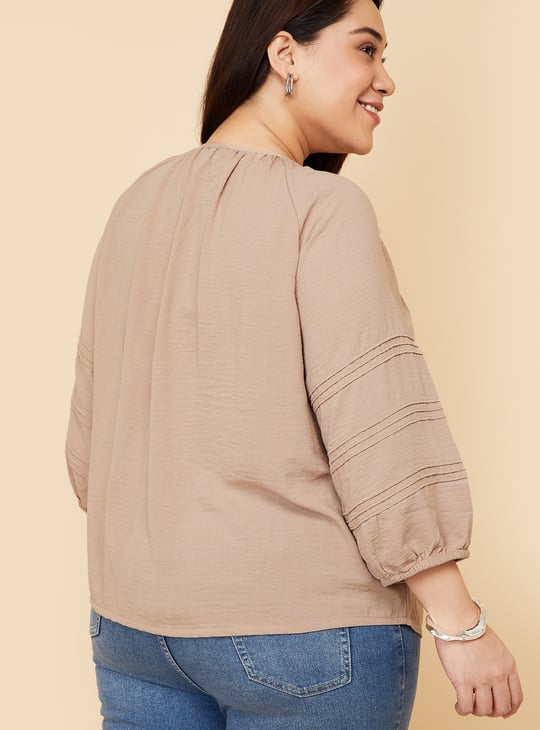 Women Hammered Texture Tie-Up Neck Blouse