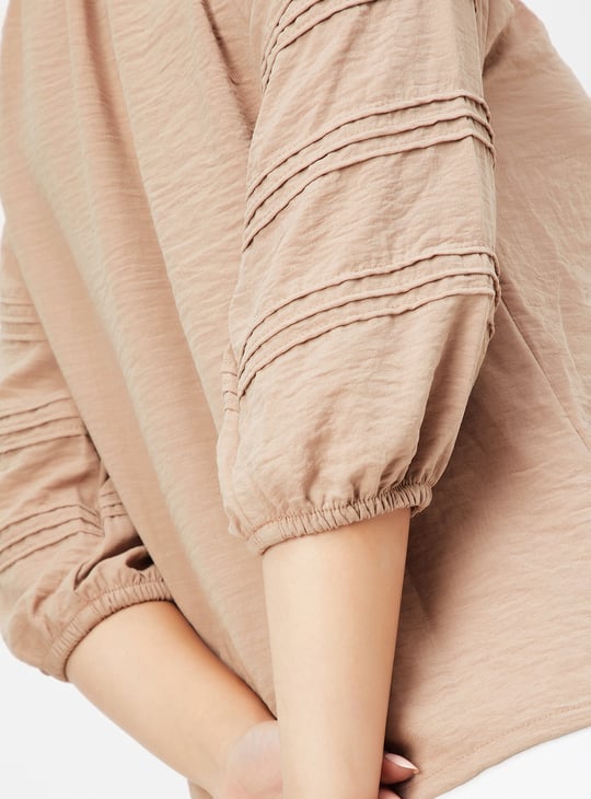 Women Hammered Texture Tie-Up Neck Blouse