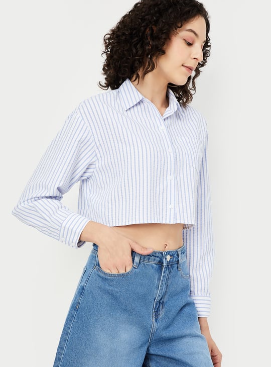 Women Striped Cropped Shirt