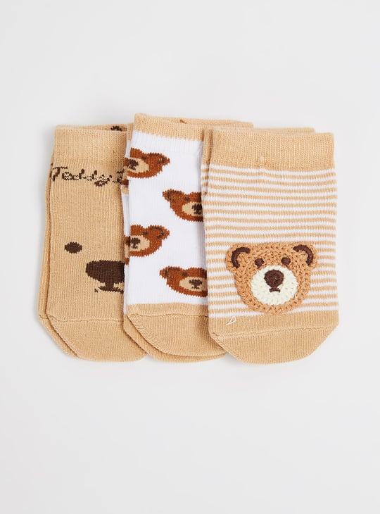 Boys Teddy Bear No-Show Socks - Pack of 3