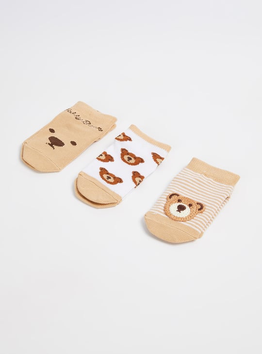 Boys Teddy Bear No-Show Socks - Pack of 3