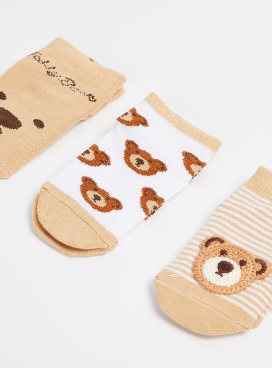 Boys Teddy Bear No-Show Socks - Pack of 3
