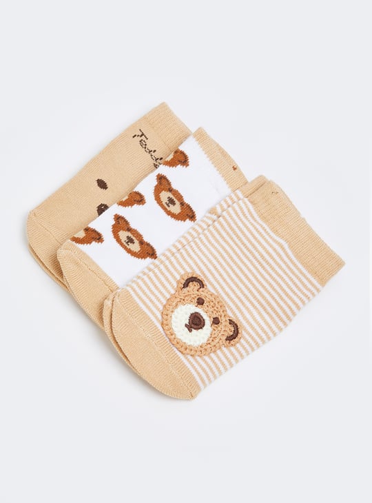 Boys Teddy Bear No-Show Socks - Pack of 3