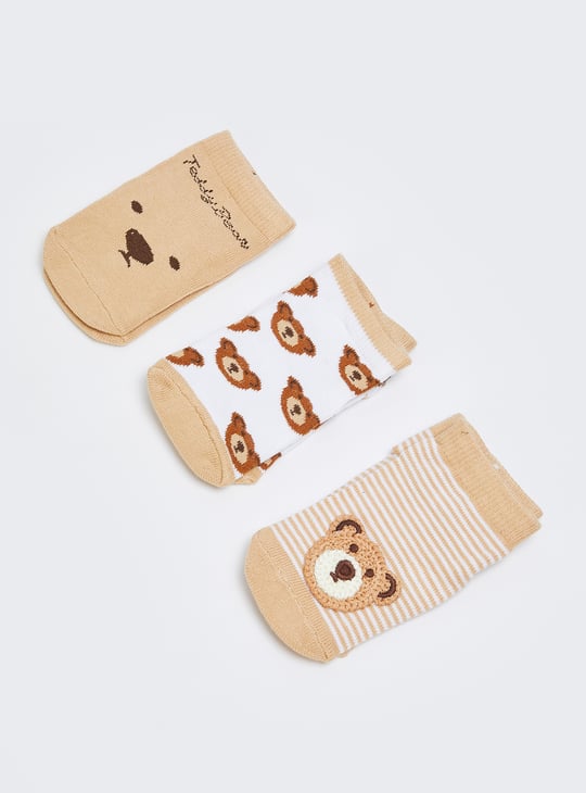 Boys Teddy Bear No-Show Socks - Pack of 3