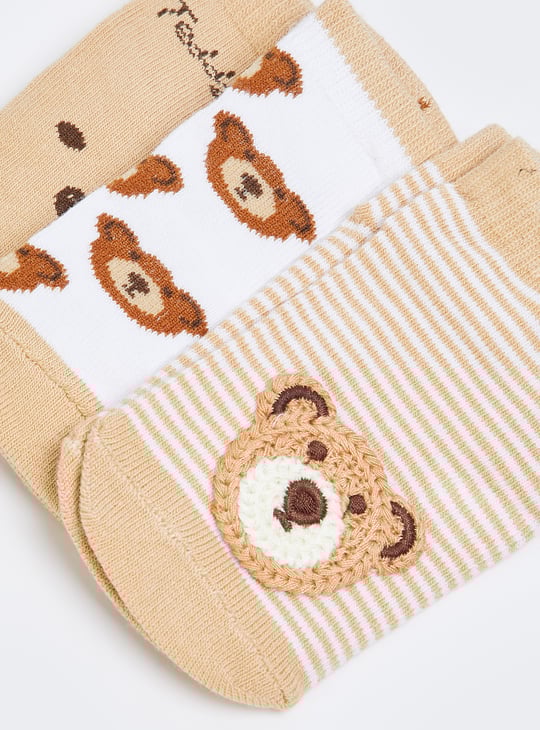Boys Teddy Bear No-Show Socks - Pack of 3