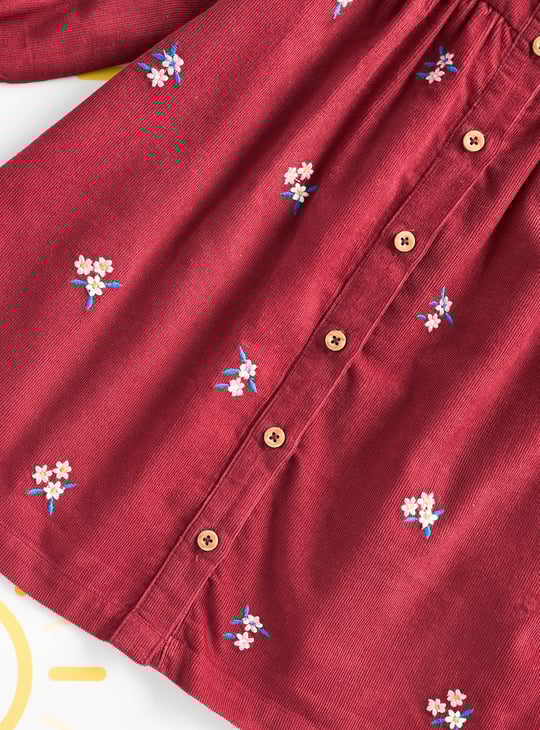 Girls Floral Embroidered Corduroy Dress